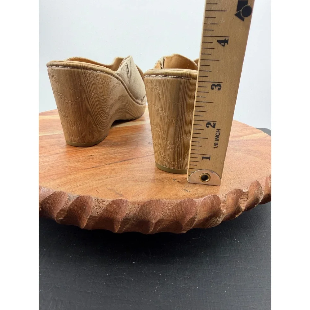 Born Nora Wedge Sandals Womens 7M Taupe Suede Crisscross Slide BR0036179